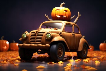 Abstract car. Halloween holiday delivery concept. Background with selective focus and copy space