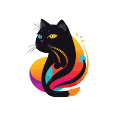 Graphic logo illustration cute black cat