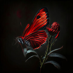 Beautiful flower of red monarda or garden bergamot on a dark background - obrazy, fototapety, plakaty