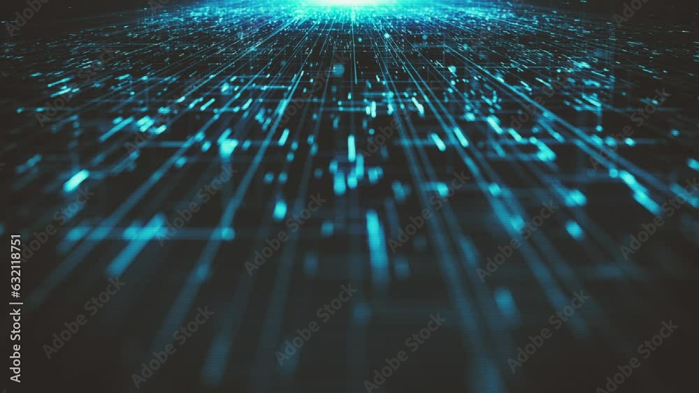 Poster hitech space scifi network landcape background/ 4k animation of an abstract digital data business te