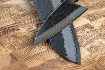 Japanese premium knives released.Damascus steel pattern.Background with a pattern of Damascus steel.