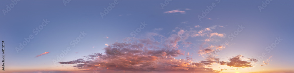 Wall mural evening blue sky hdr 360 panorama with pink beautiful clouds in seamless projection with zenith for 