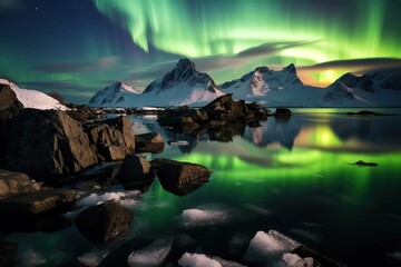 Amazing Shot of the Northern Lights, Insane Reflections over the Lake of the Colorful Sky.