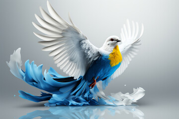 Fototapeta premium A Tale of Reconciliation: Doves of Peace Amidst Ukrainian and Russian Flags - Generative AI