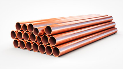 Industrial Symphony: Gleaming Pipes of Progress. Pipe stack, steel or copper, metal or pavement cylinder Industrial piping for pipeline, factory work or construction work isolated on white background