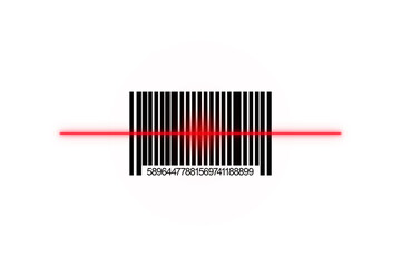 Barcode from lines and numbers and a red scanning line on the code on a white background, commodity code, business