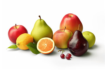 Collection of various fruits on white background