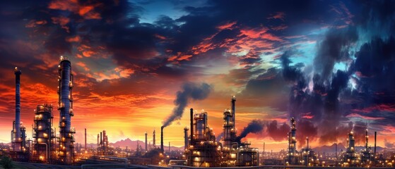 Obraz na płótnie Canvas oil refinery field at night, the petrochemical industry, Generative AI