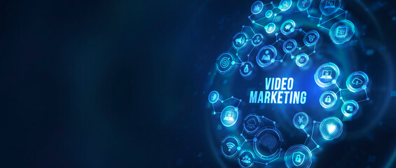 Internet, business, Technology and network concept. Video marketing and advertising concept on screen. 3d illustration