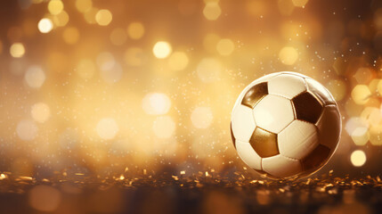 Fototapeta premium Golden soccer ball in bokeh background