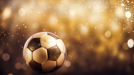  Golden soccer ball in bokeh background