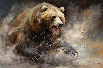 Beautiful painting of angry bear. Wildlife Animals. Illustration, Generative AI.