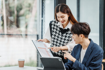 Friends of Asian MBA student researching data of thesis project, education online college courses, accredited degree programs, english chinese languages classroom, affordable regionally accredited