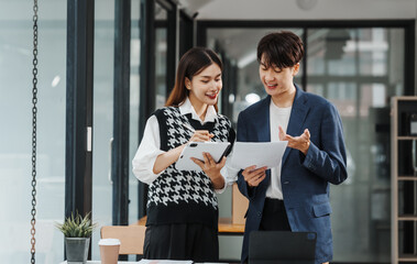 Friends of Asian MBA student researching data of thesis project, education online college courses, accredited degree programs, english chinese languages classroom, affordable regionally accredited