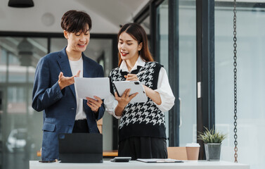 Friends of Asian MBA student researching data of thesis project, education online college courses, accredited degree programs, english chinese languages classroom, affordable regionally accredited