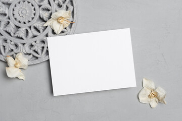 Wedding invitation or greeting card mockup with copy space, blank card mock up