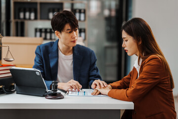 Professional legal system lawyers Korean asian people meeting and discussing including criminal, civil, administrative law, constitutional law, not just legal disputes. In fact, seeking legal advice