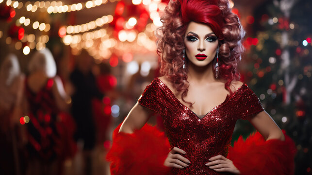drag queen on the christmas background	