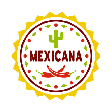 Mexican food round label, emblem, badge or logo vector colored illustration isolated on white background