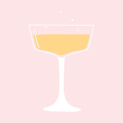 A glass of champagne. Vector illustration. Isolated glass with bubbling champagne.