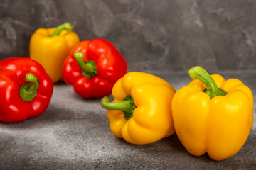 PAPRIKA.Fresh yellow and red bell pepper isolated on white background. Bulgarian salad pepper .Fresh vegetables. Harvest. Vegan. closeup. Place for text. copy space.