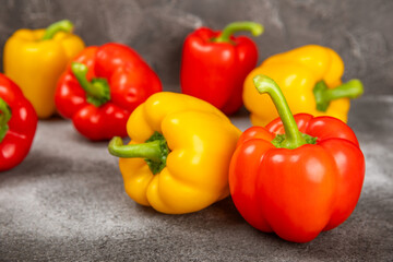 PAPRIKA.Fresh yellow and red bell pepper isolated on white background. Bulgarian salad pepper .Fresh vegetables. Harvest. Vegan. closeup. Place for text. copy space.