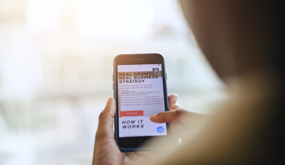 Businessman, hands or typing on a phone for email on ecommerce social media or digital website on network. Search closeup, scroll or worker online shopping or reading news information on mobile app