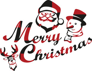 Fototapeta na wymiar Merry Christmas Santa Claus and snowman Buffalo Plaid 