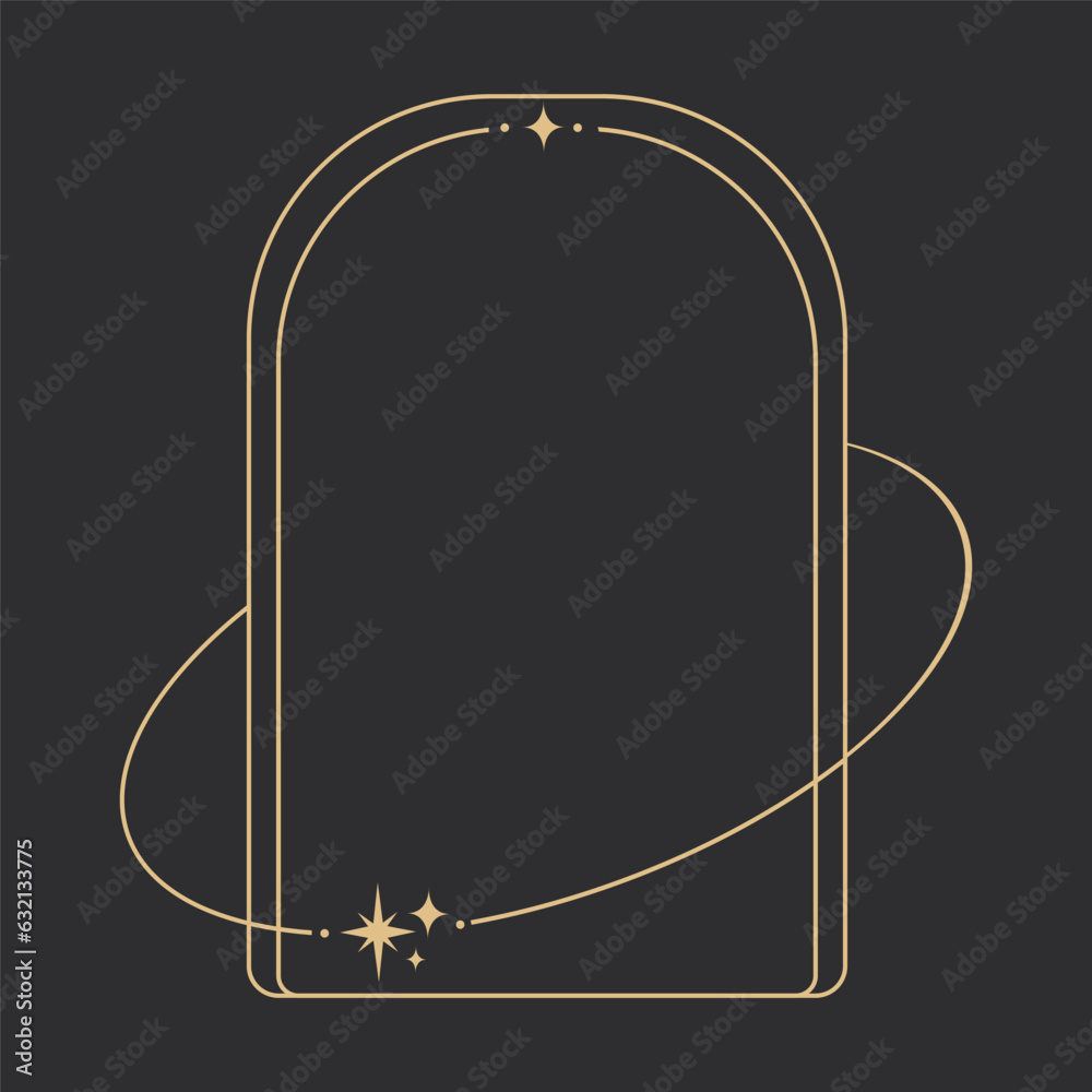 Wall mural golden celestial frame, border, arch line art esoteric minimal decoration with sparkles isolated on 