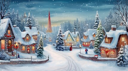 Christmas village in vintage style. Generative AI