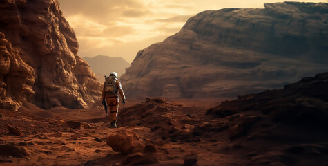 Astronaut explore environment on Mars - Mars Mission Theme, Future of Humanity - Generative AI