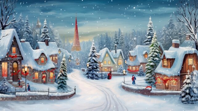 Christmas village in vintage style. Generative AI