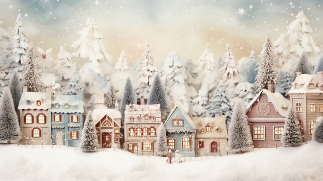 Christmas village in vintage style. Generative AI
