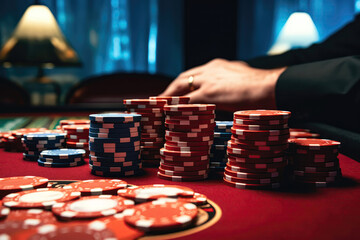 Closeup Of Hand Of Chips, Poker Betting