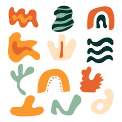 Abstract background in Matisse style.
Set of trendy doodle and abstract random icons on isolated background. 
unusual organic shapes in freehand matisse art style
