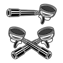 Portafilter espresso coffee machine part vector illustration in vintage monochrome style isolated on white background