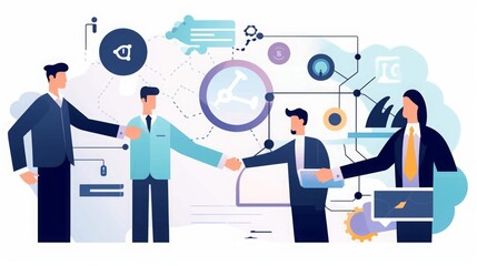 Agreement. Team and hand shake over network. Business  illustration, Generative AI