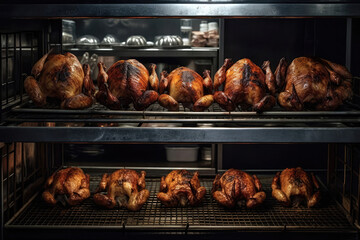 A Bunch Of Turkeys Cooking In An Oven