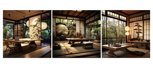 Fototapeta na wymiar minimalism japanese zen study room interior design