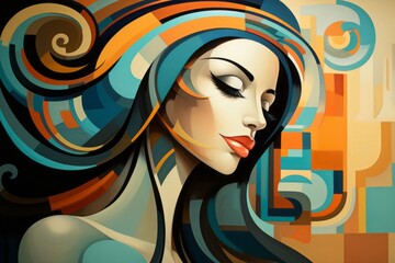 Painting of Egyptian queen with long hair. Beautiful illustration picture. Generative AI