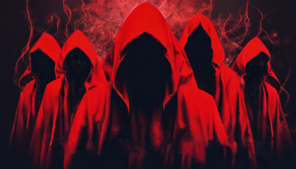 Halloween red cloak mystery people or monsters  with copy space