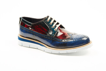 Casual, sports, leather mens shoes on an isolated background. Italian mens shoes.