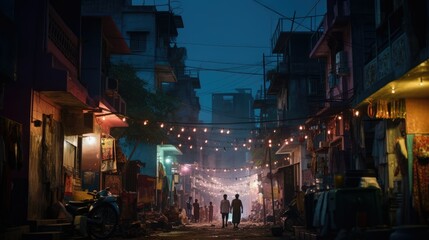 street photography view of illuminated homes and streets during the Diwali festival