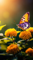 Obraz premium Close up beautiful butterfly on yellow flower
