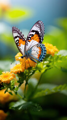 Close up beautiful butterfly on yellow flower