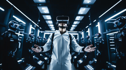 Fototapeta premium man in virtual reality glasses made with generative AI