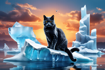 A cat on the ice. Generative AI