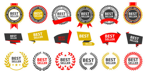 Best seller sticker, label, banner, ribbon collection. Set of best seller emblem for sale, special offer, promotion, advertising