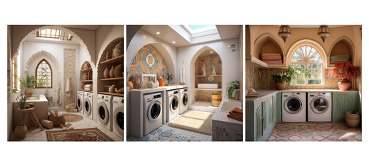 exotic moroccan laundry room interior design - obrazy, fototapety, plakaty