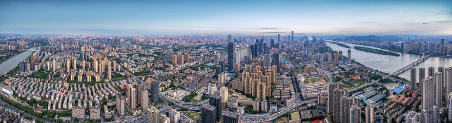 Aviation photography of the urban architectural skyline in Changsha, China